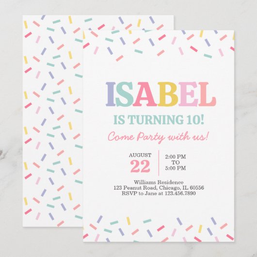 Rainbow Sweets Sprinkles Verjaardag Kaart (Voorkant / Achterkant)