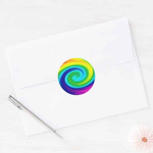 Rainbow Swirl Abstract Art Design Ronde Sticker (Envelop)
