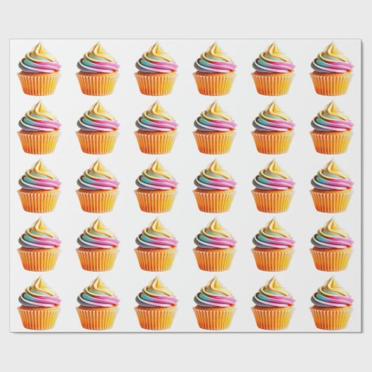Rainbow Swirl Cupcake with Colorful Wrapper Cadeaupapier (Vlak)