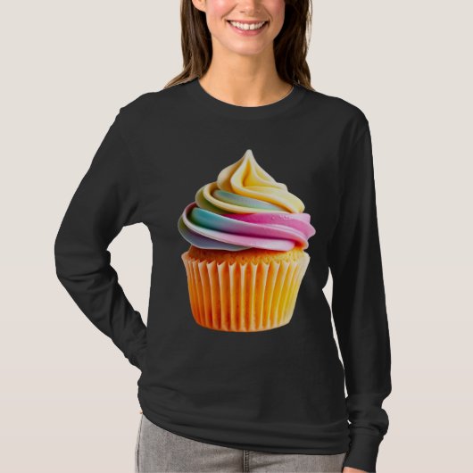 Rainbow Swirl Cupcake with Colorful Wrapper T-shirt (Voorkant)