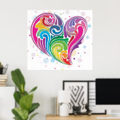 Rainbow Swirl Heart Poster (Thuiskantoor)