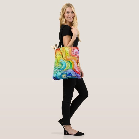 Rainbow Swirl Pattern Tote Bag (Op model)
