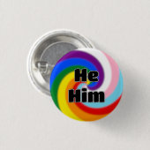 Rainbow Swirl Pronoun Pin (He/Him) Ronde Button 3,2 Cm (Voorkant /achterkant)