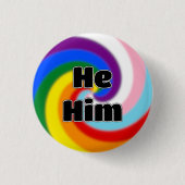 Rainbow Swirl Pronoun Pin (He/Him) Ronde Button 3,2 Cm (Voorkant)
