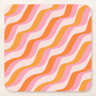 Rainbow Swirl Roze Oranje Abstract Retro Sunshine Kartonnen Onderzetters