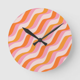 Rainbow Swirl Roze Oranje Abstract Retro Sunshine Ronde Klok