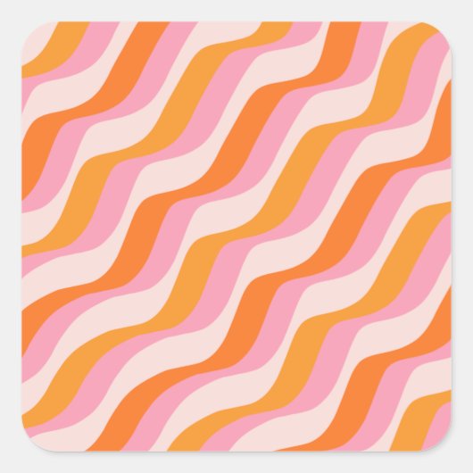 Rainbow Swirl Roze Oranje Abstract Retro Sunshine Vierkante Sticker (Voorkant)