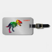 Rainbow T rex Funny Fossil met Jouw naam Bagagelabel (Voorkant horizontaal)