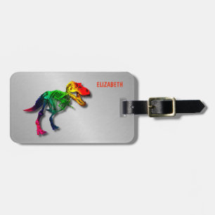 Rainbow T rex Funny Fossil met Jouw naam Bagagelabel