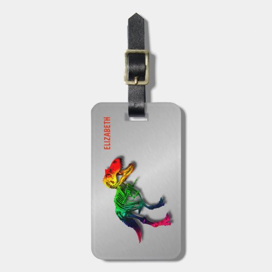 Rainbow T rex Funny Fossil met Jouw naam Bagagelabel (Voorkant verticaal)