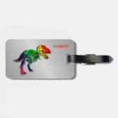 Rainbow T rex Funny Fossil met Jouw naam Bagagelabel (Achterkant horizontaal)