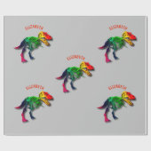 Rainbow T rex Funny Fossil met Jouw naam Cadeaupapier (Vlak)