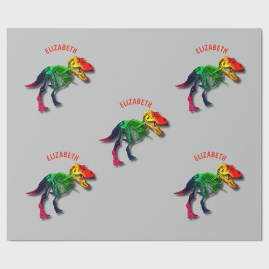 Rainbow T rex Funny Fossil met Jouw naam Cadeaupapier (Vlak)