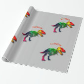 Rainbow T rex Funny Fossil met Jouw naam Cadeaupapier (Uitgerold)