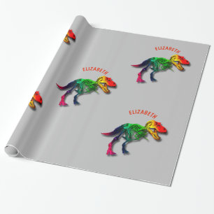Rainbow T rex Funny Fossil met Jouw naam Cadeaupapier