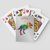 Rainbow T rex Funny Fossil met Jouw naam Pokerkaarten (Achterkant)