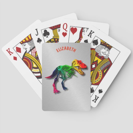 Rainbow T rex Funny Fossil met Jouw naam Pokerkaarten (Achterkant)