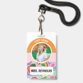Rainbow Teacher Name Tag Foto ID Badge (Voorkant met koord)