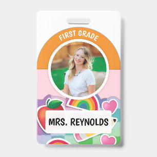 Rainbow Teacher Name Tag Foto ID Badge