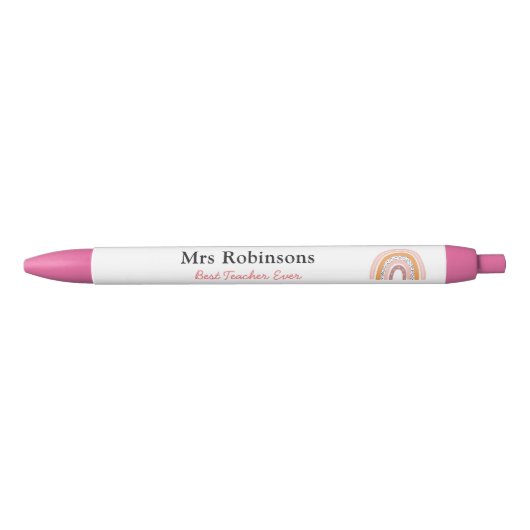 Rainbow Teacher Pens Personalized Boho Pink Modern Zwarte Inkt Pen (Voorkant)