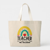 Rainbow Teacher schoolbenodigdheden Grote Tote Bag (Achterkant)