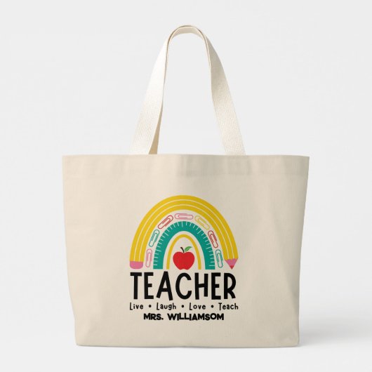 Rainbow Teacher schoolbenodigdheden Grote Tote Bag (Achterkant)