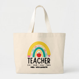 Rainbow Teacher schoolbenodigdheden Grote Tote Bag
