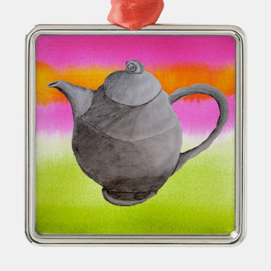 Rainbow Teapot arty tea party Metalen Ornament (Voorkant)