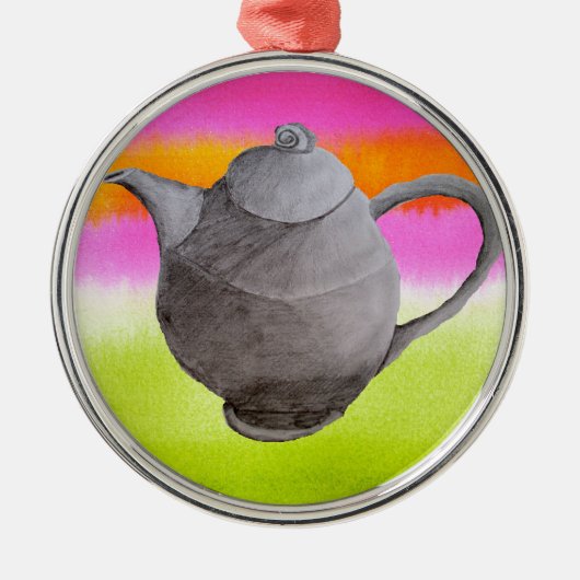 Rainbow Teapot arty tea party Metalen Ornament (Voorkant)