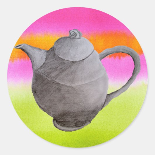 Rainbow Teapot arty tea party Ronde Sticker (Voorkant)