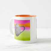 Rainbow Teapot arty tea party Tweekleurige Koffiemok (Voorkant links)