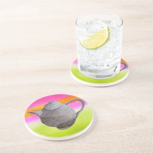 Rainbow Teapot arty tea party Zandsteen Onderzetter (Zijkant)