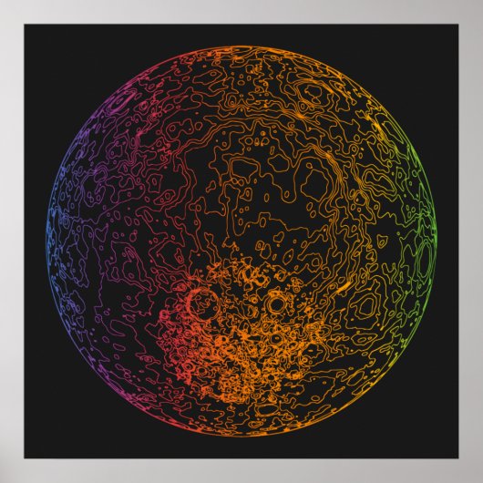 Rainbow Technical Moon Space illustratie 24x24 Poster (Voorkant)