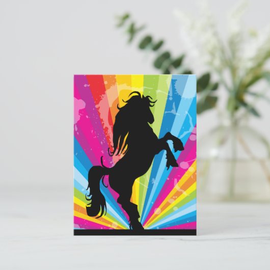 Rainbow Techno Silhouette Horse Briefkaart (Staand voorkant)
