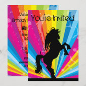 Rainbow Techno Silhouette Paard Verjaardag Uitnodi Kaart (Voorkant / Achterkant)