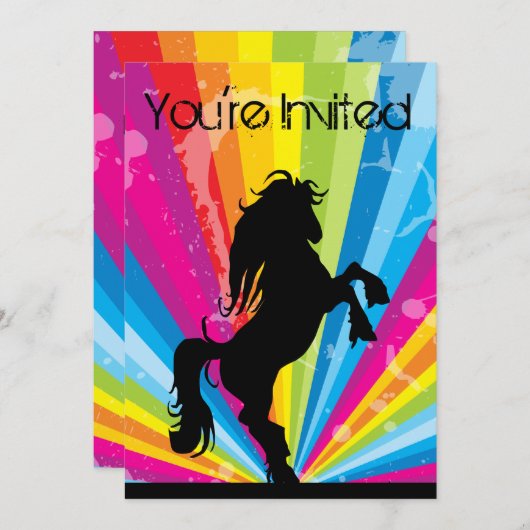 Rainbow Techno Silhouette Paard Verjaardag Uitnodi Kaart (Voorkant / Achterkant)