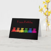 Rainbow Teddies Birthday Kaart (Gele Bloem)