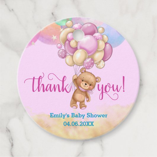 Rainbow Teddy Bear-ballonnen Dank u Baby shower Bedankjes Labels (Voorkant)