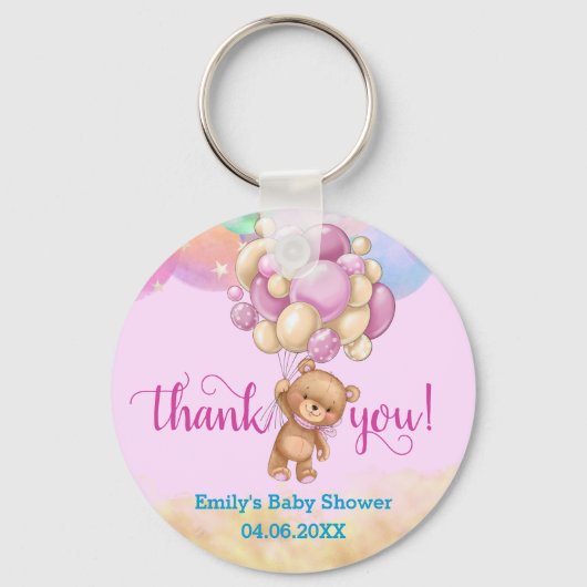 Rainbow Teddy Bear-ballonnen Dank u Baby shower Sleutelhanger (Voorkant)