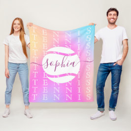 Rainbow Tennis Typography Ball & Girl Players Kind Fleece Deken