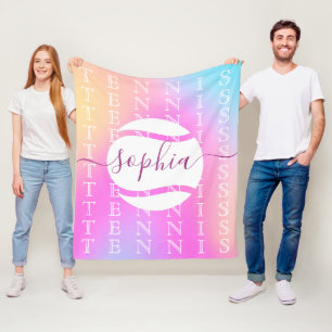 Rainbow Tennis Typography Ball & Girl Players Kind Fleece Deken