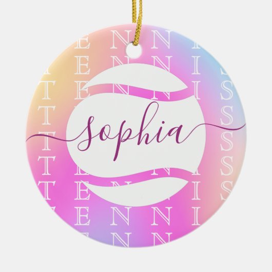 Rainbow Tennis Typography Ball & Girl Players Kind Keramisch Ornament (Voorkant)