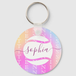 Rainbow Tennis Typography Ball & Girl Players Kind Sleutelhanger