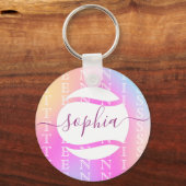 Rainbow Tennis Typography Ball & Girl Players Kind Sleutelhanger (Voorkant)