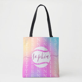 Rainbow Tennis Typography Ball & Girl Players Kind Tote Bag