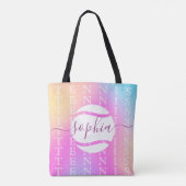 Rainbow Tennis Typography Ball & Girl Players Kind Tote Bag (Achterkant)