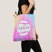Rainbow Tennis Typography Ball & Girl Players Kind Tote Bag (Dichtbij)