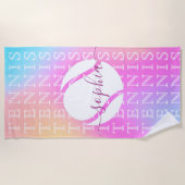 Rainbow Tennis Typography Ball & Girl Players Name Strandlaken (Voorkant)