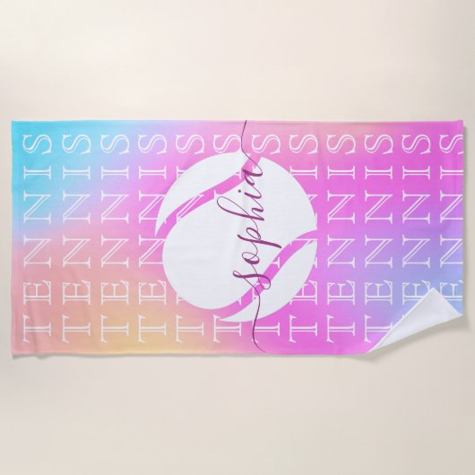 Rainbow Tennis Typography Ball & Girl Players Name Strandlaken (Voorkant)