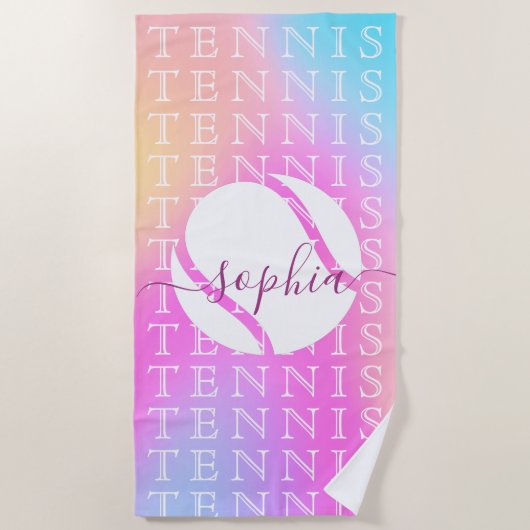Rainbow Tennis Typography Ball & Girl Players Name Strandlaken (Voorkant)